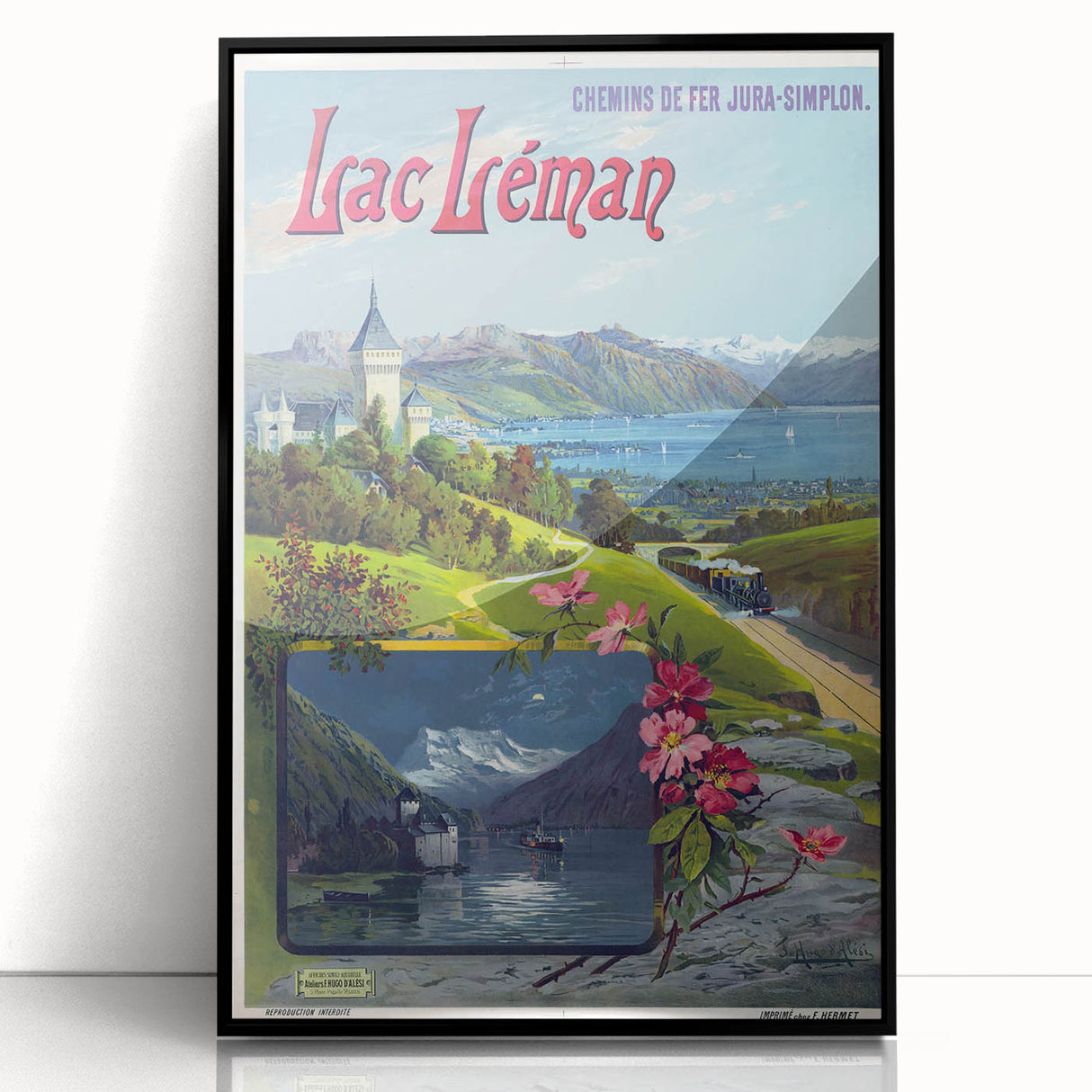Retro Switzerland Travel Poster – Vintage Lake Geneva Scenic Art