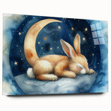Starry Night Bunny - Kids Room Wall Art Canvas and Framed Options