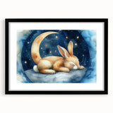 Starry Night Bunny - Kids Room Wall Art Canvas and Framed Options