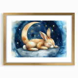 Starry Night Bunny - Kids Room Wall Art Canvas and Framed Options