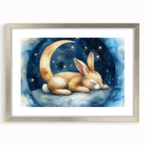 Starry Night Bunny - Kids Room Wall Art Canvas and Framed Options