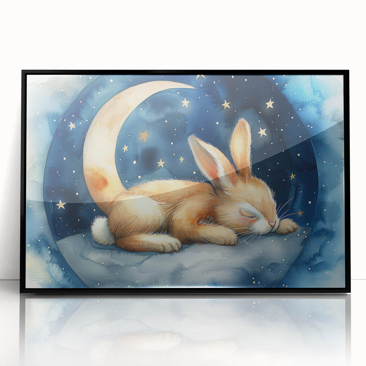 Starry Night Bunny - Kids Room Wall Art Canvas and Framed Options