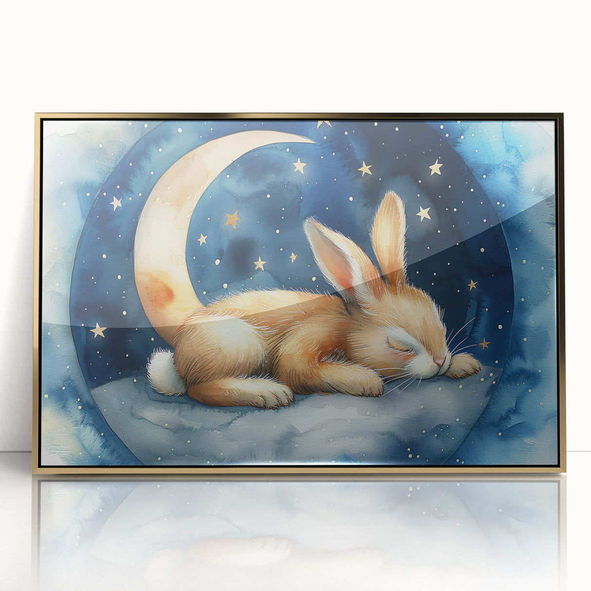 Starry Night Bunny - Kids Room Wall Art Canvas and Framed Options