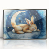 Starry Night Bunny - Kids Room Wall Art Canvas and Framed Options