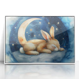 Starry Night Bunny - Kids Room Wall Art Canvas and Framed Options