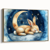 Starry Night Bunny - Kids Room Wall Art Canvas and Framed Options