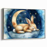 Starry Night Bunny - Kids Room Wall Art Canvas and Framed Options