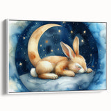 Starry Night Bunny - Kids Room Wall Art Canvas and Framed Options