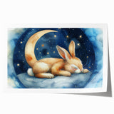 Starry Night Bunny - Kids Room Wall Art Canvas and Framed Options