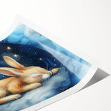 Starry Night Bunny - Kids Room Wall Art Canvas and Framed Options