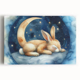 Starry Night Bunny - Kids Room Wall Art Canvas and Framed Options