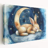 Starry Night Bunny - Kids Room Wall Art Canvas and Framed Options
