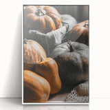Modern art wall decor featuring a minimalist autumn tree design in warm orange tones on a white acrylic frame.