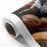Art Deco style poster of autumn foliage in orange and brown tones on rolled canvas, ideal for nursery wall art.