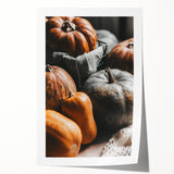 Extra large rolled print of fall-themed floral art in orange and red hues, ideal for dining room wall decor.