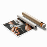 Extra large rolled print depicting autumnal floral art in warm orange and red tones.