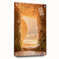 Large abstract wall art depicting spring seasons in vibrant green and blue tones on acrylic glass.