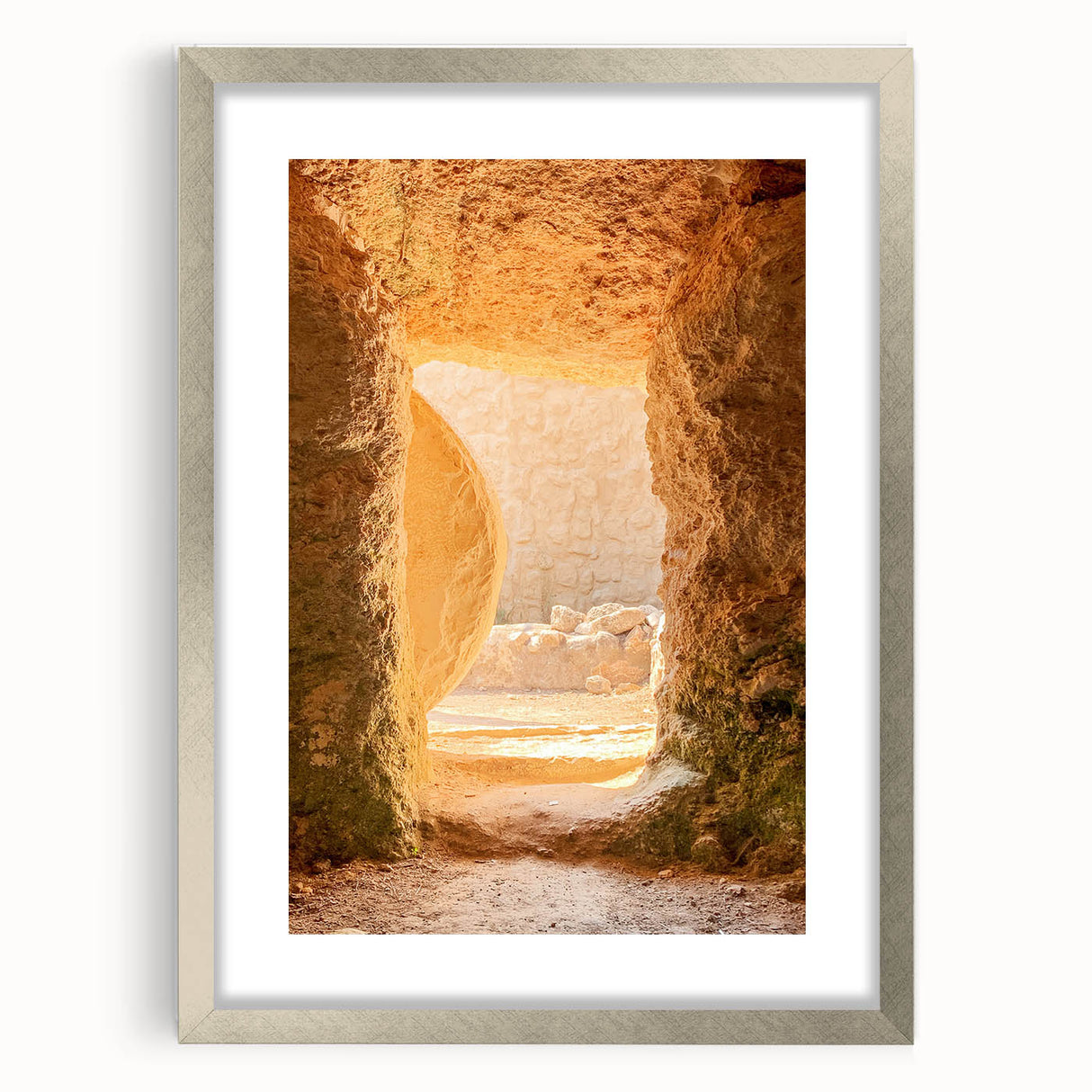 Textured abstract art print in soft green and white, framed in silver, ideal for bedroom wall decor.