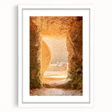 Abstract art print featuring swirling pastel colors on a white framed canvas, suitable for bedroom or dining room decor.