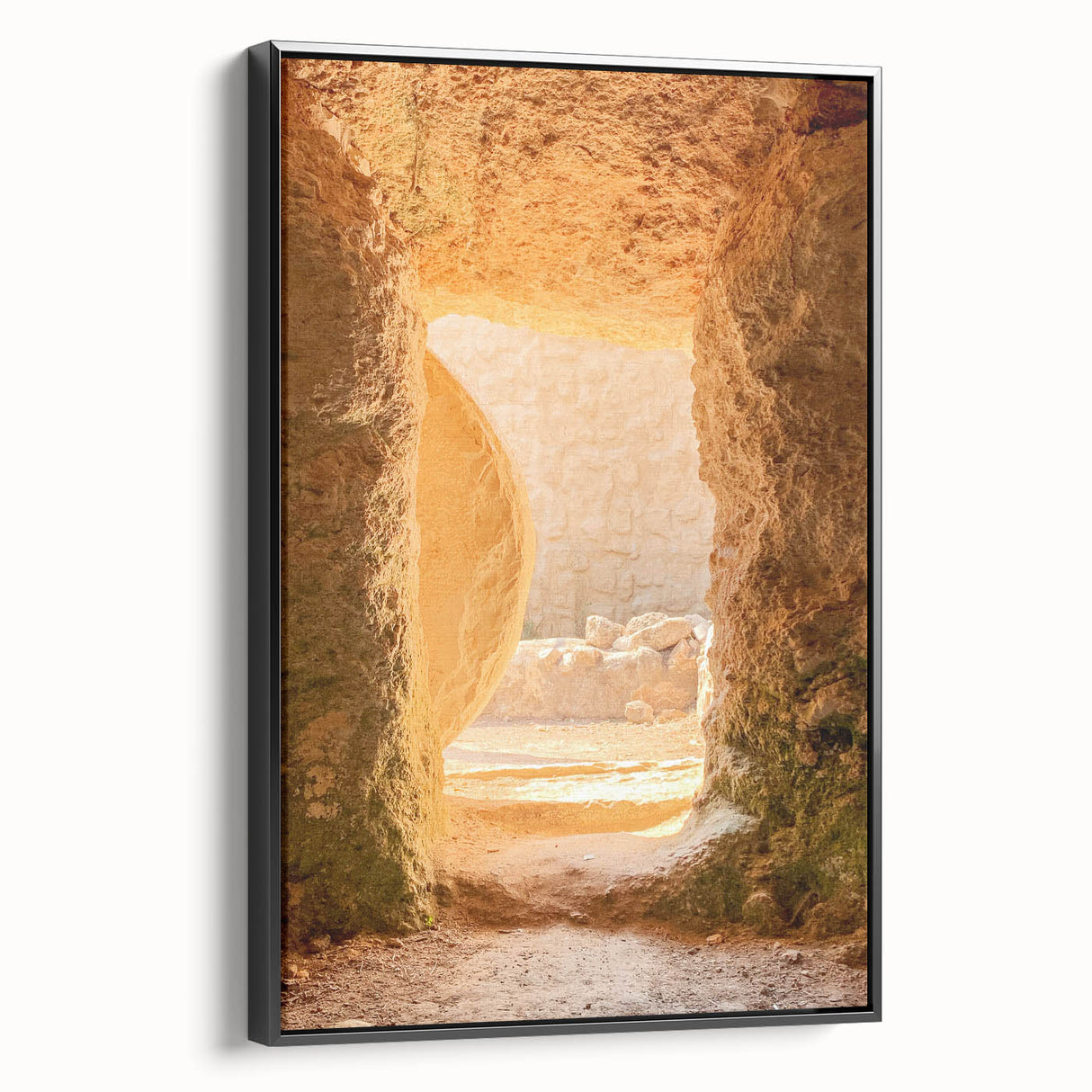Black and white wall art featuring a vintage landscape painting on framed canvas, ideal for bedroom decor.