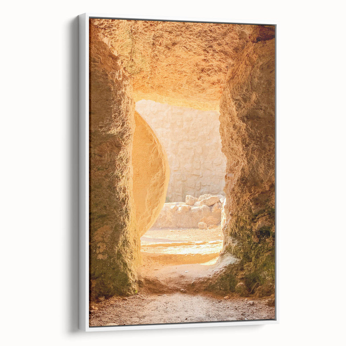 Vintage poster art of spring season on white-framed canvas, featuring colorful floral designs.