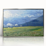 Silver-framed acrylic print of Van Gogh-inspired artwork featuring vibrant brush strokes in a mid-century modernist style.