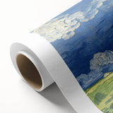 Art deco poster of a starry night scene in muted blue and yellow on rolled canvas, ideal for nursery wall art.