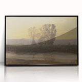Modern Wall Art: Serene Twilight Landscape with Trees and River Scene