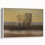 Modern Wall Art: Serene Twilight Landscape with Trees and River Scene