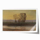 Modern Wall Art: Serene Twilight Landscape with Trees and River Scene