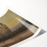 Modern Wall Art: Serene Twilight Landscape with Trees and River Scene