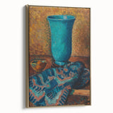 Abstract Still Life - Blue Vase and Textured Cloth Wall Art