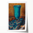 Abstract Still Life - Blue Vase and Textured Cloth Wall Art
