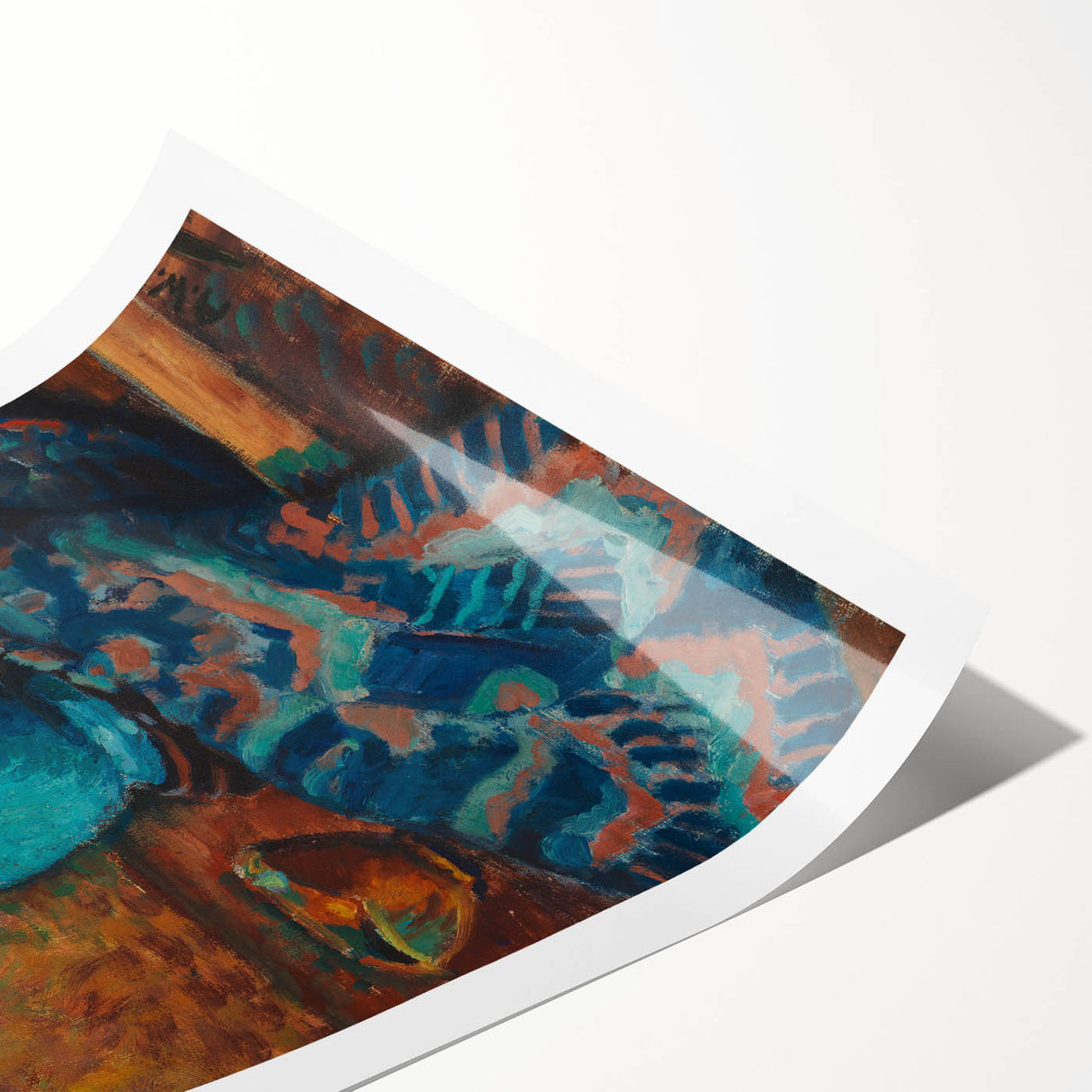 Abstract Still Life - Blue Vase and Textured Cloth Wall Art