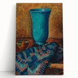 Abstract Still Life - Blue Vase and Textured Cloth Wall Art