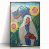 Abstract Sunflowers and Woman - Modern Colorful Wall Art Design