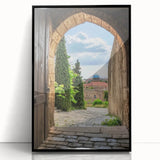 Framed acrylic artwork depicting a majestic landscape with a castle, showcasing vibrant colors and intricate details, perfect for home decor.