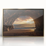 Framed acrylic artwork depicting a stunning cave landscape, featuring rich gold accents and intricate details, perfect for enhancing modern home decor.
