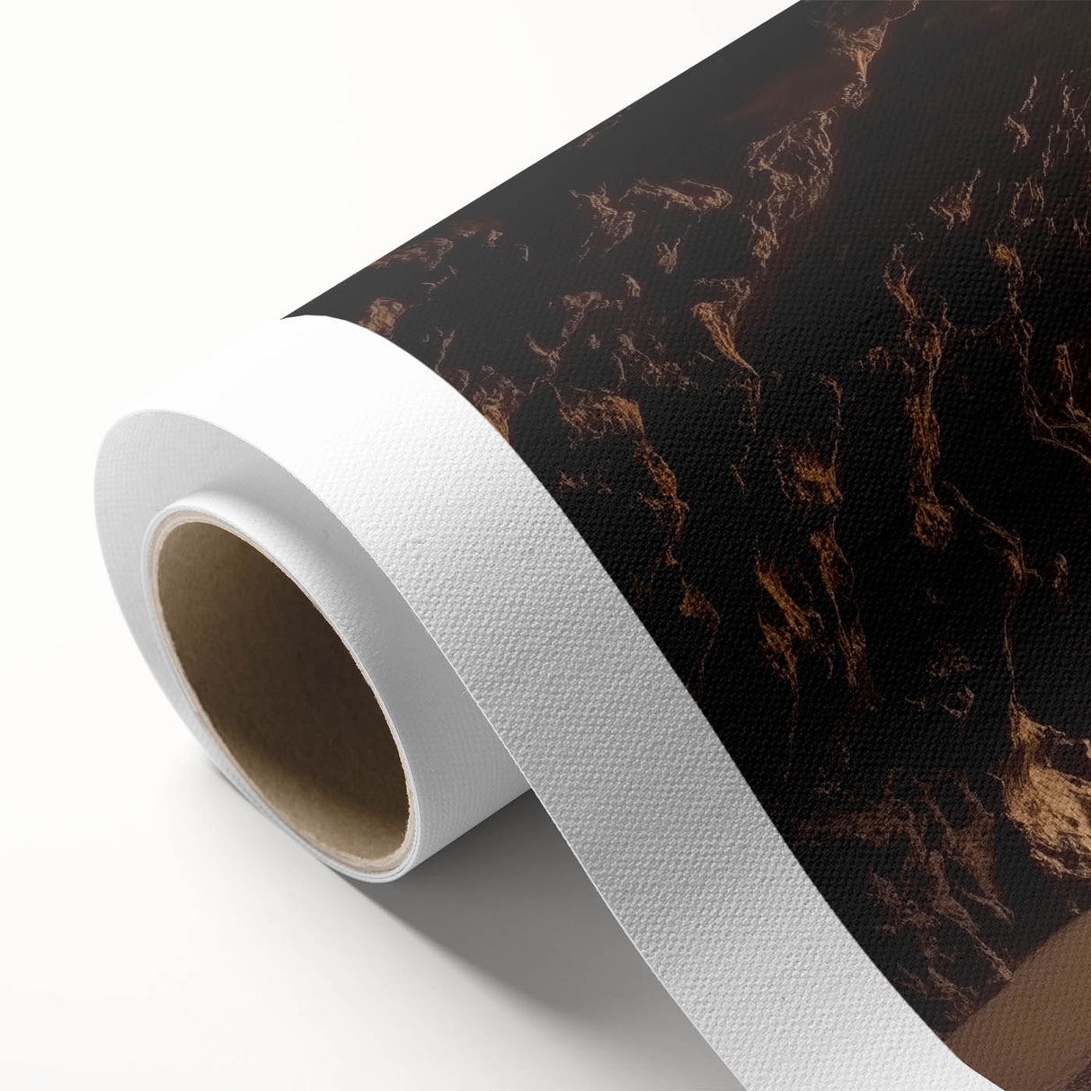 Rolled canvas showcasing a stunning landscape design with intricate cave formations, featuring earthy tones of brown and green, elegantly packaged in a protective cardboard tube. This art piece enhances any space with a touch of natural beauty and depth.