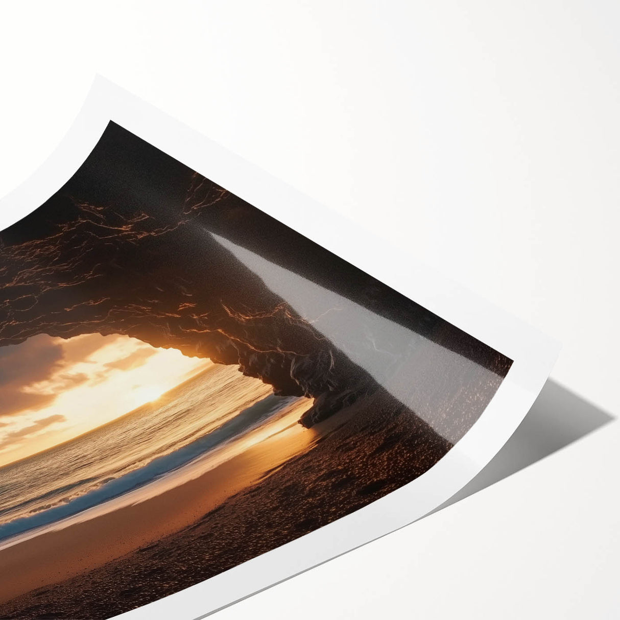 Lush landscape print showcasing vibrant cave formations and rich earth tones, elegantly rolled for easy display and shipping, perfect for nature-inspired decor.