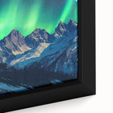 Close-up of a framed canvas depicting a stunning landscape of rugged cliffs under a vibrant sunset, showcasing rich colors and intricate details, perfect for home decor.