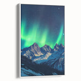 Framed canvas artwork depicting a scenic landscape of majestic cliffs, featuring vibrant colors and a white border, ideal for home decor or office ambiance.