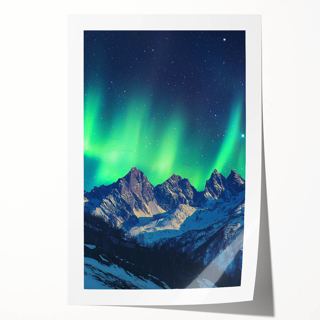 Stunning landscape print showcasing dramatic cliffs against a vibrant sunset, rolled for easy shipping in a protective cardboard tube, perfect for home decor.