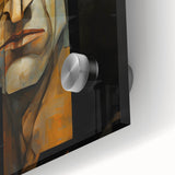 Close-up view of an abstract figurative acrylic glass artwork showcasing vibrant colors and intricate textures, perfect for modern home decor and artistic expression.