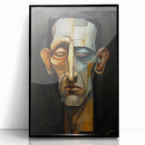 Abstract figurative art print in a sleek black frame, showcasing vibrant colors and dynamic shapes, perfect for modern home decor. Ideal for art enthusiasts.
