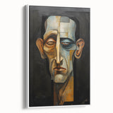 Abstract figurative artwork in a sleek white frame, showcasing a modern design with vibrant colors, perfect for contemporary home decor. The side view highlights the frame's elegant profile and artistic depth, ideal for adding a stylish touch to any room.
