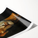 Abstract figurative rolled print showcasing vibrant colors and dynamic shapes, perfect for modern home decor, securely packaged in a protective cardboard tube.