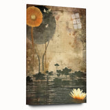 Abstract floral wall art design showcased in acrylic glass, featuring vibrant colors and intricate detailing, ideal for modern home decor. The side view highlights the sleek profile and elegant finish, perfect for enhancing any living space.