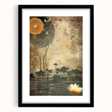 Abstract floral wall art framed in a sleek black frame with a white mat, showcasing vibrant colors and intricate patterns, perfect for modern home decor.