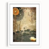 Abstract floral wall art framed in white with a mat, showcasing vibrant colors and intricate designs, perfect for modern home decor. Ideal for enhancing interior aesthetics.